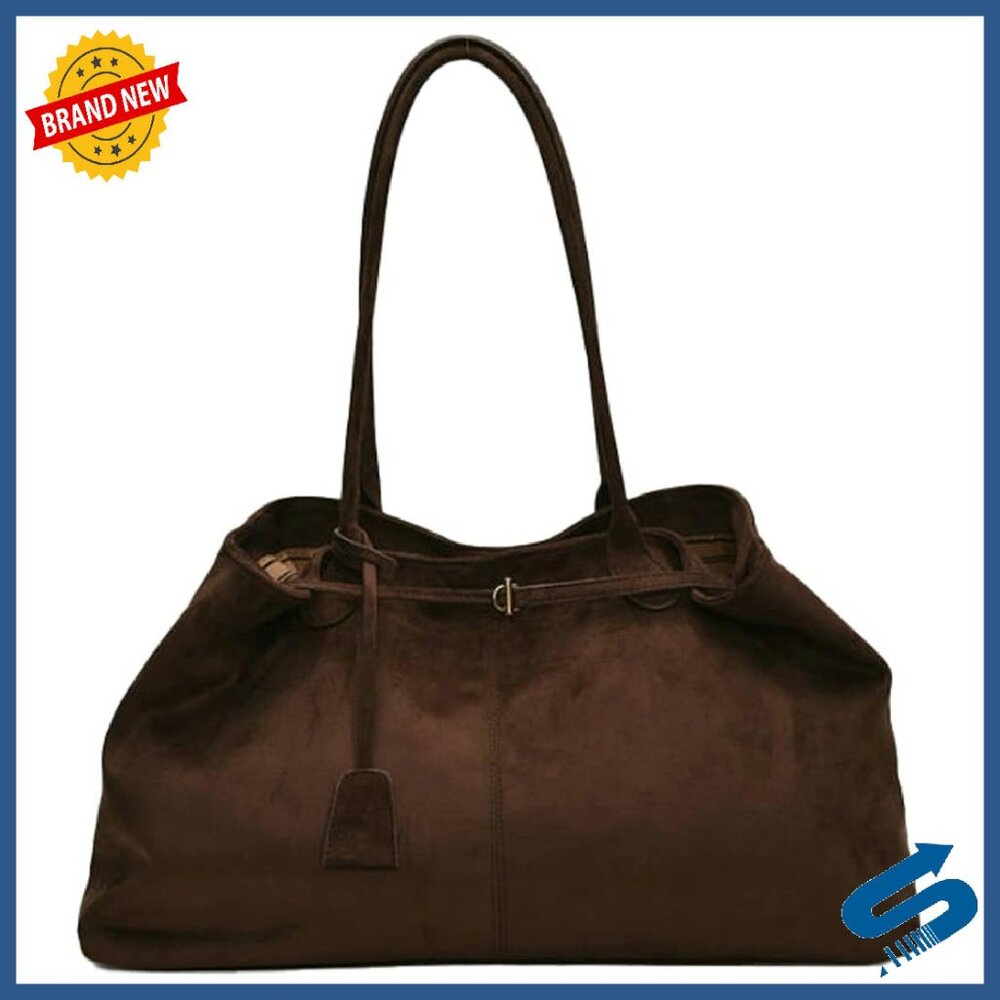 Classic Dark Brown Suede Tote Bag - Women's Shoulder Bag